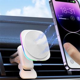 Chargers Magnetic Car Wireless Charger RGB LED Light Air Vent Mount Phone Holder Macsafe Fast Charge Station For iPhone 14 13 12 Pro Max