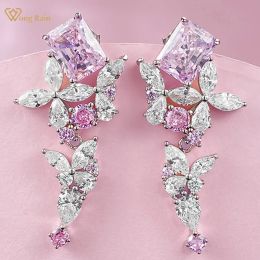 Earrings Wong Rain Romantic 925 Sterling Silver Radiant Cut 7*9 MM Lab Sapphire High Carbon Diamond Gems Drop Earrings for Women Jewelry