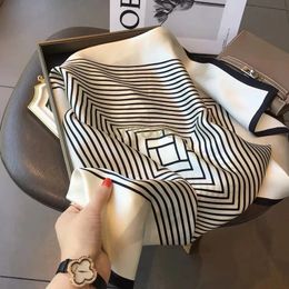 lady Girl 70*70cm Silk Satin Hair Scarf Women Handkerchief stripe Printed Female Square Head Bandana Small Neck Muffler Hija 240423