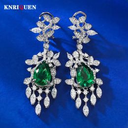 Earrings 2023 Trend 8*12mm Emerald Lab Diamond Leaf Drop Dangle Earrings for Women 925 Sterling Silver Gemstone Wedding Fine Jewelry Gift