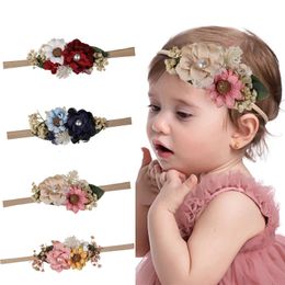 10pc/lot Baby Headbands For Girls Handmade Bundle Nylon Elastic Hair Band Flower born Nylon Hair Accessories Kids 240420