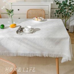 Instagram Style White Cotton Linen Tablecloth Tea Table Nordic Light Luxury High-end Rectangular Tabletop Round Cloth Cover