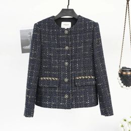Women's Jackets French Plaid Tweed Coat Luxury Black Gold Lace Loose Casual Basic Long Sleeve Chic High Quality Small Fragrance