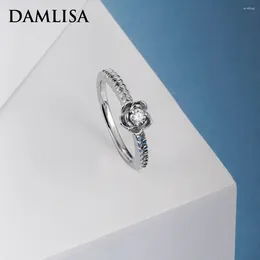 Cluster Rings DAMLISA Real Moissanite Diamond Lotus Flower Ring 0.1ct 3mm Wedding Engagement For Women 925 Sterling Silver Fine Jewellery