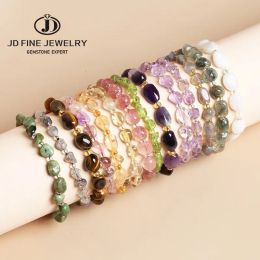 Strands JD Natural Crystal Chip Gravel Stone Bracelets Women Reiki Healing Irregular Amethyst Rose Quartz Bead Bracelet Energy Jewelry