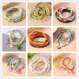 Strands Bohemian Handmade Colourful Beaded Bracelet for Women Cute Summer Beach Rainbow Flower Wristband Girls Boho Jewellery Wholesale