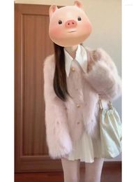 Work Dresses Sweet Plush Coat Shirt Pleated Skirt Three Piece Set Women Korean Fragrance Soft Polo Neck Solid Temperament Fashion Winter