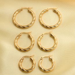 Clips 3pair Vintage Twisted Hoop Earrings for Women Gold Plated Stainless Steel Twist Ear Buckle Stackable Circle Hoops Party Jewelry