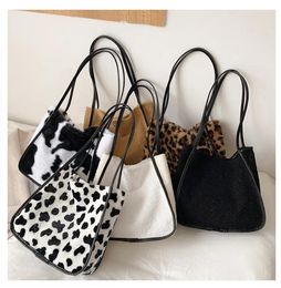 Shopping Bags Japanese INS Style Fashion Lady Underarm Plush Shoulder Bag Colorful Furry Purse Cute Leopard Print Girls Handbag