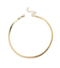 2021 Gold/Silver Plated Adjustable 5MM Flat Chain Herringbone Choker Necklace Simple Dainty Jewelry for Women 15" Chocker19469503