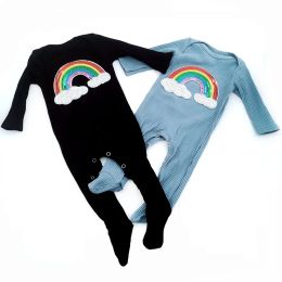 One-Pieces Soft Cotton Ribbed baby girl Outfit Footies Solid New Design Rainbow Long Sleeves Romper Bodysuits For Kids baby Boys Clothes