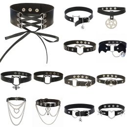 Necklaces Punk Black Metal Tassel Choker Necklace Sexy Spiked Neck Strap Clavicle Collar Men Necklaces Hollween Women Y2K Jeweley Cosplay