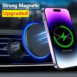 Chargers RGB Magnetic Car Wireless Charger For iPhone 12 13 14 15 Pro Max Mini Macsafe Car Phone Holder Stand Mount Fast Charging Station