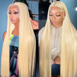 613 Honey Blonde Lace Front Human Hair Wig Brazilian Colored 40 Inch 13x4 HD Transparent Straight Frontal Wigs for Women Glueless Synthet