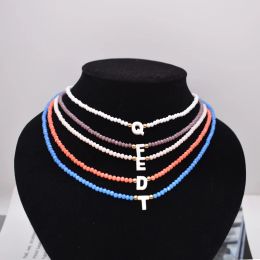 Necklaces Bohemia Beaded Choker Necklace 26 Letter Shell Pendant Necklace Glass Beads Necklace Women's Neck Chains Bead Party Jewellery