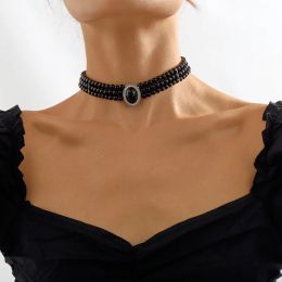 Necklaces MultiLayer Black Imitation Pearl Necklace Bead Chain Punk Ladies Wedding Short Clavicle Necklac Girl Charm Banquet Jewellery