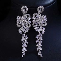 Dangle Chandelier Ekopdee Luxury Charm Bridal Jewellery Dangle Wedding Long Earring Drop Cubic Zirconia Earrings Bling CZ Fashion Earrings 2021 INS d240323