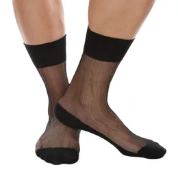 Men's Socks CLEVER-MENMODE Man Mesh Sheer Insteps Tube Heel Reinforced Sole Sexy Toe Fetish Stockings Transparent
