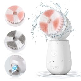 Scrubbers KINGDO Powered Facial Cleansing Spin Brush Kit, Rotated Facial Scrubber Skin Face Wash Brush Rechargeable 3 Modes for Deep Clean