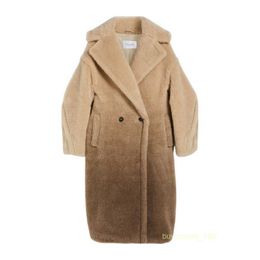 Women's Coat Cashmere Coat Luxury Coat Maxmaras Womens Beige Wool Alpaca Fur Thickened Warm Teddy Bear Mid Length Coat