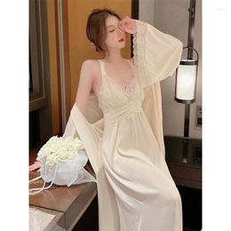 Home Clothing Long Princess Style Dress Suit Satin Women Sexy Lace Slip Nightgown Wedding Moring Gown Loungewear Kimono Bathrobe