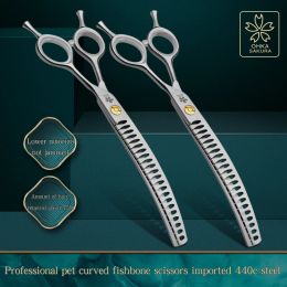 Scissors Refinement Curved Fish Bone Pet Grooming Thinning Scissors 7inch Curved Fish Bone Scissors Dog Trimming Shears Pet Styling Tools