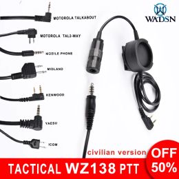 Accessories WADSN Tactical Headset PTT Plug Hole Civilian Headphone Accessories For Kenwood PTT Paintball Nylon PlasticWZ138