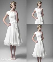 Summer Beach Short Wedding Dresses Beautiful White A Line Chiffon Cap Sleeves Women Bridal Party Gowns7166385