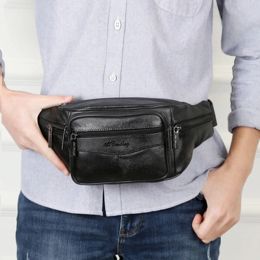 Jeans New Leather Waist Bag Men Fanny Pack Men Brand Leather Pouch Men High Capacity Waterproof Hip Bag Black Belt Bag Big Kidney Bags