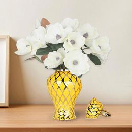 Storage Bottles Ceramic Vase Chinese Handicraft Ornaments With Lid Porcelain Ginger Jar For Tank Arrangement Weddings Office Livingroom