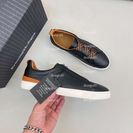 Zegna Designer Casual Shoes Triple Stitch Low Top Sneaker Stripes Social Wedding Party Quality Leather Shoe Zegnas Logo Kk 81