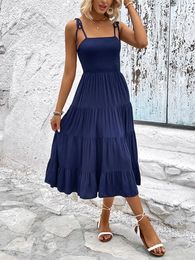Casual Dresses Women's Summer Sleeved Off Shoulder Dress Sling Sexy Midi For Women 2024 Soild O Neck Party Wear Chic