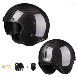 Motorcycle Helmets Genuine Carbon Fibre Cafe Racer Vintage Open Face Helmet Jet /4 Scooter Moto With Inner Visor