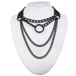 Necklaces Layered Chain necklace Punk choker collar goth pendant necklace women black leather emo gothic Jewellery