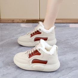 Casual Shoes 2024 Winter Round Toe Women High Top Sneakers Thick Bottom Lace-Up Ladies Sports Leather Women's Vulcanised