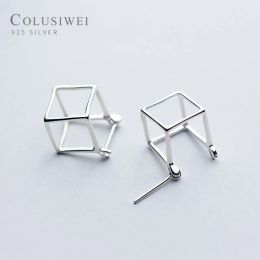 Earrings Colusiwei New Design Geometric Cube Stud Earrings for Women Authentic 925 Sterling Silver Stylish Minimalism Jewellery Gifts