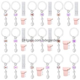 Keychains Lanyards Letter Charms For Cup With Gift Package 2Pc Initial Water Bottle Handmade Sier Accessories Tumbler Simple Modern Otzkj