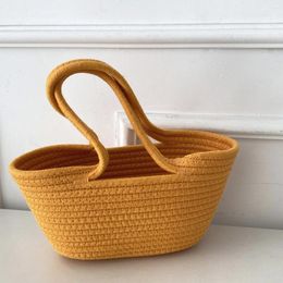 Evening Bags Simple And Solid Color Casual Woven Shoulder Bag Fashionable Grass Cotton Rope Open Handbag Pure Handmade