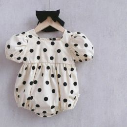 One-Pieces 2022 Summer New Baby Girl Clothes Cute Dot Print Princess Bodysuit Toddler Girls Short Sleeve Jumpsuit With Headband 024M