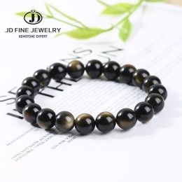 Strands JD Natural Stone Gold Color Obsidian Irisation Bead Bracelet Women Men Charm Health Protect Healing Energy Bangles Yoga Jewelry