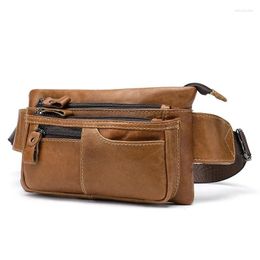 Waist Bags Fashion Brand Men Genuine Leather Packs Organiser Travel Pack Necessity Belt Mobile Phone Bag For Man