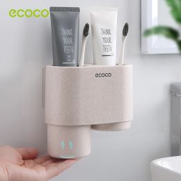 Heads ECOCO Magnetic Suction Cup Toothpaste Toothbrush Holder WallMounted Double Cup Holder Without Perforated Bathroom Accessories