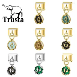 Charms Trusta 2024 Fashion Hand Foot Flower Charm Italian Links 9mm Stainless Steel Bracelet For Women DIY Jewelry Wholesale N178