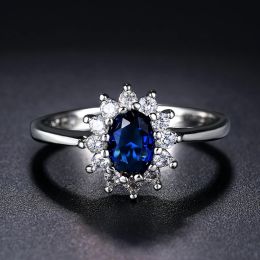 Bands Lady Princess Diana Rings for Women Bridal Blue Crystal Wedding Engagement Promise Marriage Ring For Female Fashion Jewellery 076