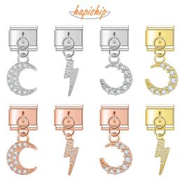Strands Hapiship 2023 New Daisy Fashion Lightning Moon Dazzling CZ Italian Charm Links Fit 9mm Bracelet Jewelry DIY Making DJ612