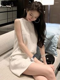Casual Dresses BZVW Korean Style Studded Diamond O-Neck Pullover Dress Elegant Fairy Straight Tube A-line Women 2024 Spring Summer 7809