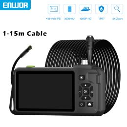 Cameras 4.5'' IPS Endoscope Camera HD1080P Replaceable 15m Rigid Cable 5.0MP Autofocus Camera Waterproof Inspcection Car Sewer Borescope