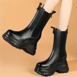 Boots Round Toe Platform Pumps Women Genuine Leather Wedges High Heel Ankle Female Winter Warm Fashion Sneakers Casual Shoes