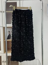 Skirts Women Beige Sequins Feather Tassels High Waist Sexy Skirt Fashion Vintage Luxury Black Straight Spring Autumn Clothing Y2k