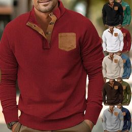 Men's Hoodies Spring And Autumn Mens Patch Pocket Jacket Stand-up Collar Long-sleeved Corduroy Colour Matching Sweater For Men